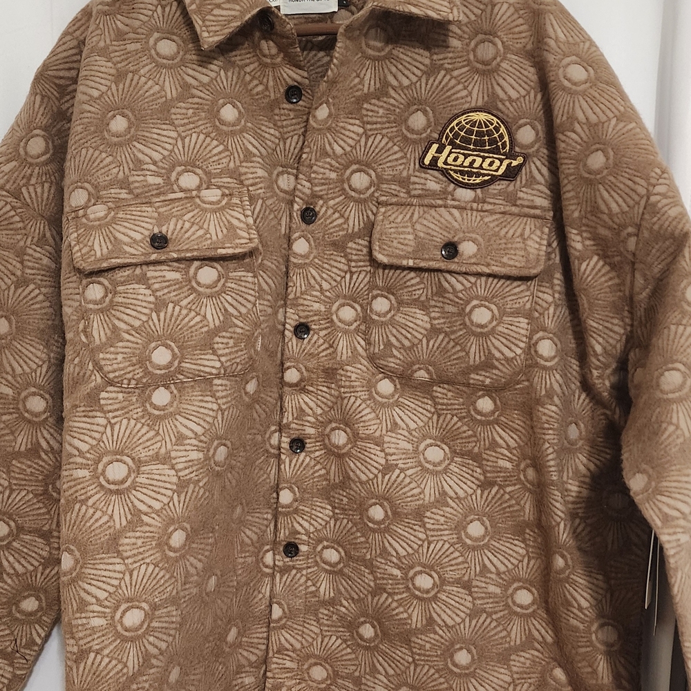 Honor The Gift Floral Cover Jacquard Brocade Shirt Jacket Logo Patch  NWT XXL